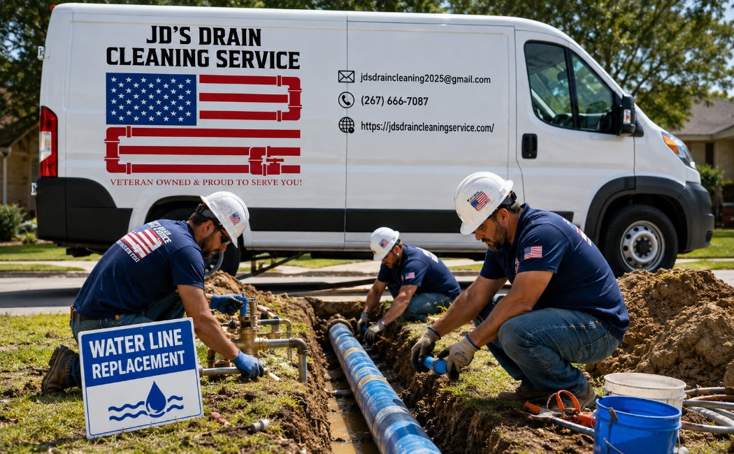 Water line repair and replacement work by JD's Drain Cleaning Service